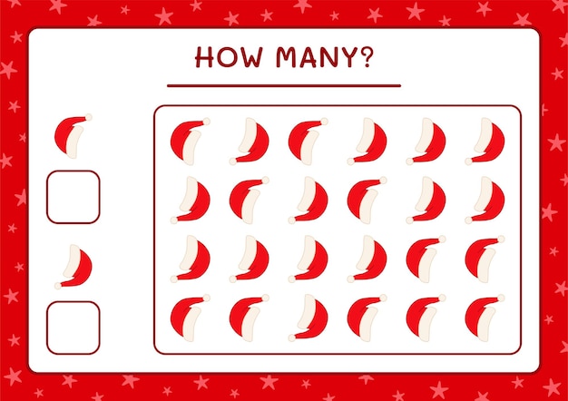 How many santa claus hat, game for children. Vector illustration, printable worksheet