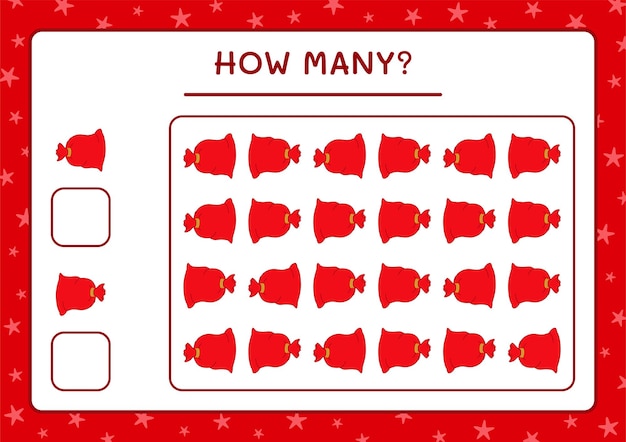 How many santa claus red bag, game for children. Vector illustration, printable worksheet