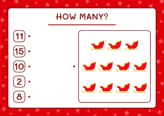 How many santa claus sleigh, game for children. Vector illustration, printable worksheet