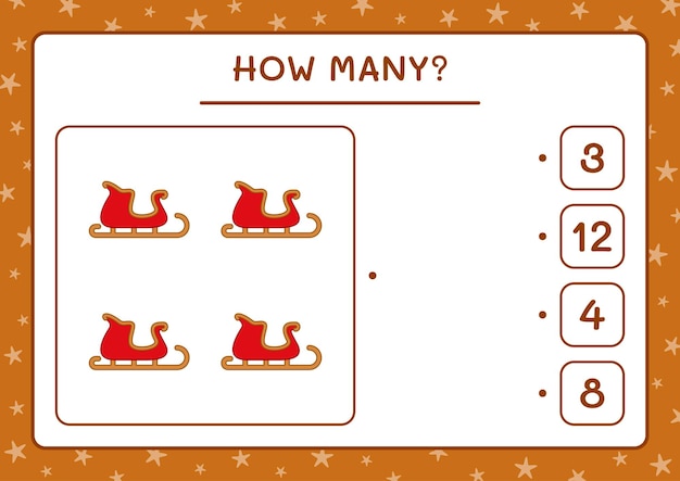 How many santa claus sleigh, game for children. Vector illustration, printable worksheet