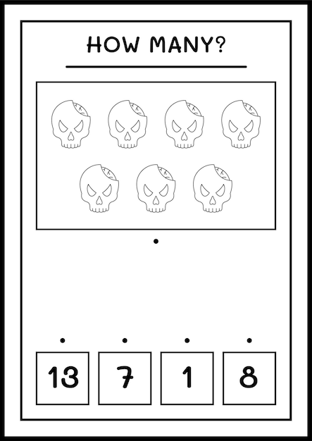 How many Skull, game for children. Vector illustration, printable worksheet