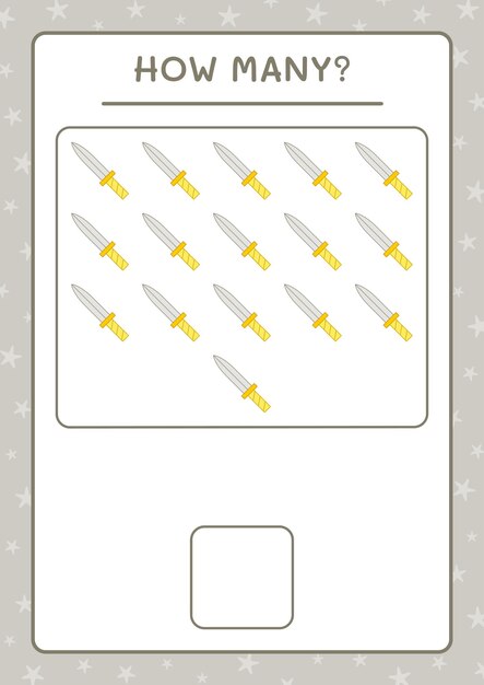 How many Sword, game for children. Vector illustration, printable worksheet