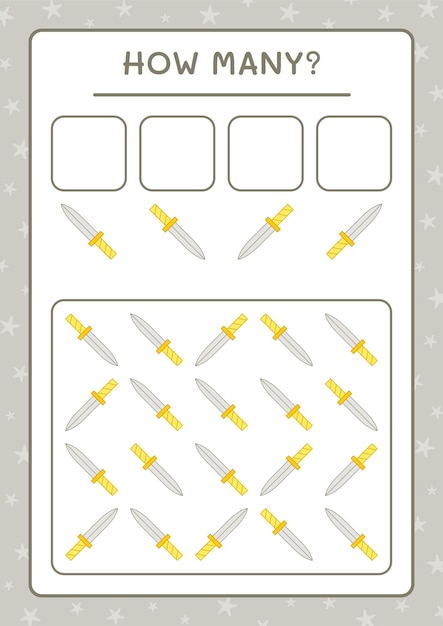 How many Sword, game for children. Vector illustration, printable worksheet