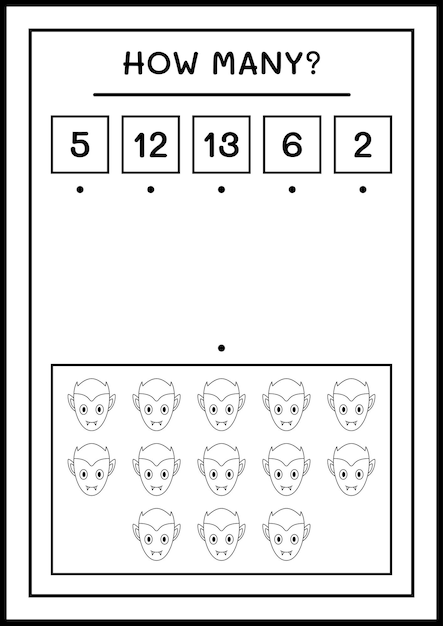 How many Vampire, game for children. Vector illustration, printable worksheet