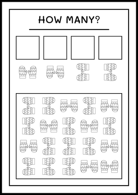 How many winter mittens, game for children. Vector illustration, printable worksheet