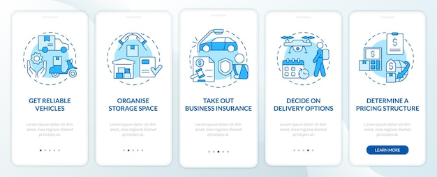 How to start courier business blue and white onboarding mobile app screen