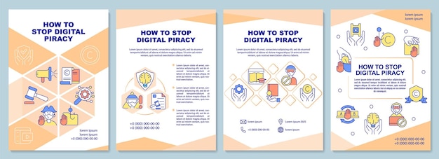 How to stop digital piracy brochure template. Protective measures. Flyer, booklet, leaflet print, cover design with linear icons. Vector layouts for presentation, annual reports, advertisement pages