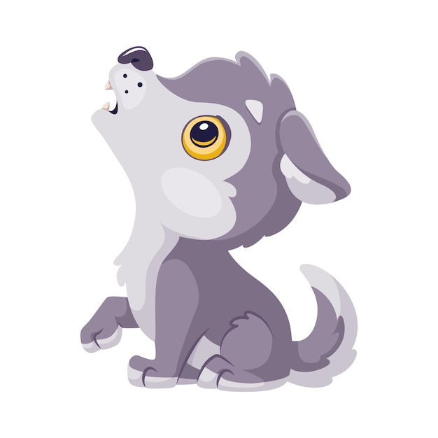 Howling baby wolf. Vector flat cartoon illustration