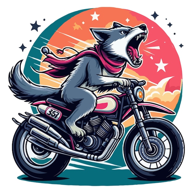 howling wolf on super bike vector illustration cartoon style