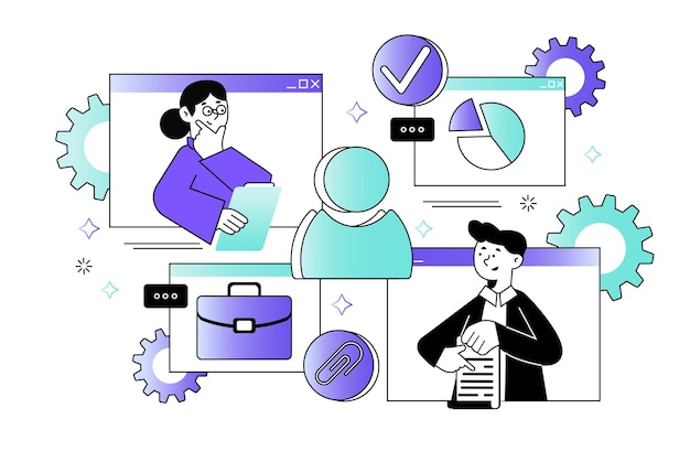 Vector hr manager waistheight concept with people scene in the flat cartoon design