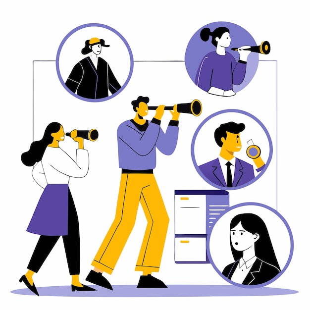 Vector hr managers quest for exceptional employees using binoculars