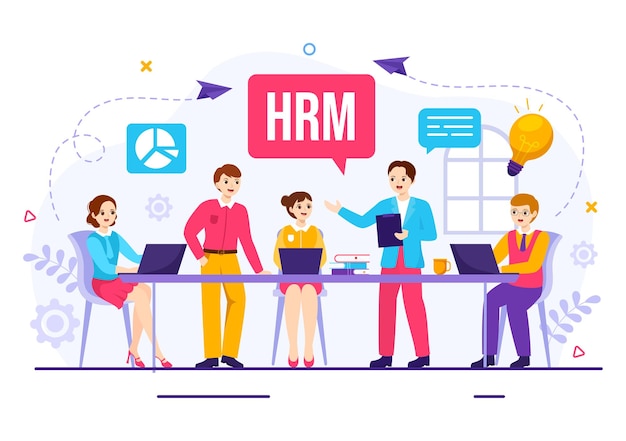 Vector hrm human resource management vector illustration with system managing company employee