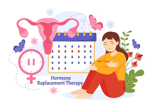 HRT or Hormone Replacement Therapy Acronym Vector Illustration with Treatment and Hormone Medication