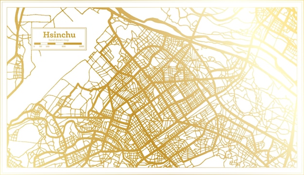 Hsinchu Taiwan City Map in Retro Style in Golden Color Outline Map