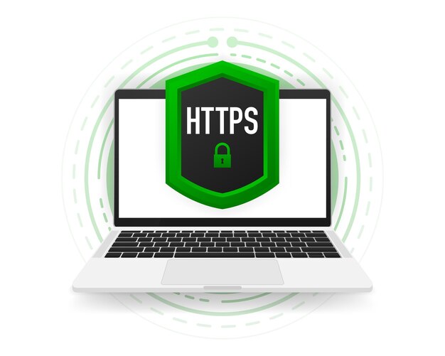 Vector https and http protocols, safe web surfing and data encryption. computer banner vector illustration.