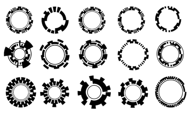 HUD circle technology futuristic design collection black on white vector