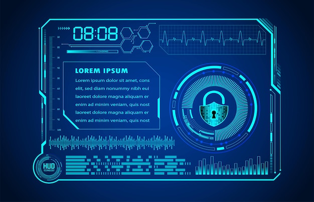 HUD Closed Padlock on digital background cyber security