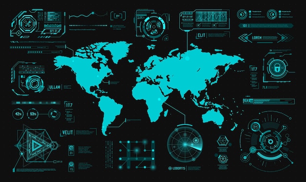 HUD hologram interface earth digital map charts