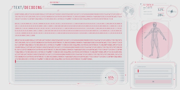 Hud interface futuristic design with text decoding screen