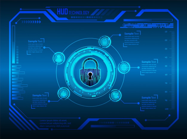 HUD internet of things cyber technology, Closed Padlock security, text box