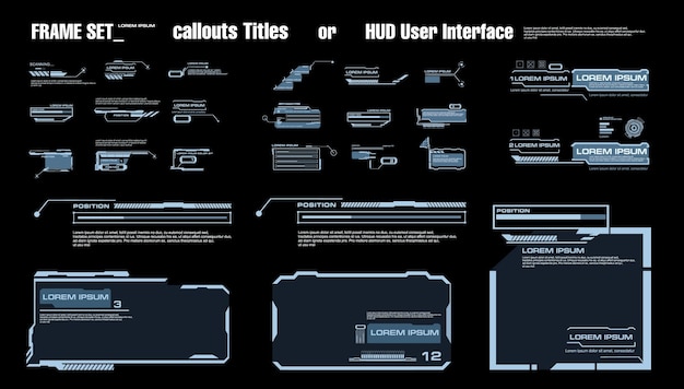 HUD style titles callouts and headers large set of digital information frames and blocks for the HUD user interface Modern digital panels for the interface