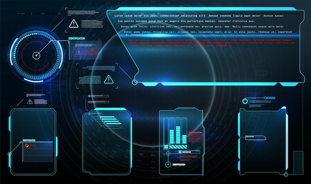 HUD, UI, GUI futuristic user interface screen elements set. High tech screen for video game.