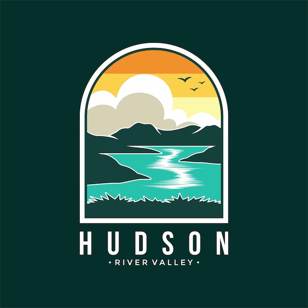 Hudson river valley emblem patch logo illustration on dark background