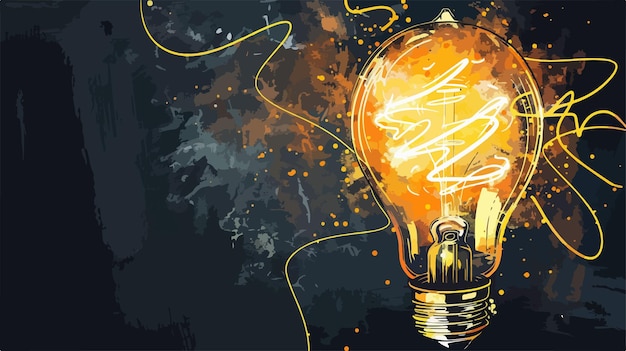 Vector huge light bulb glowing in darkness mixed media concept