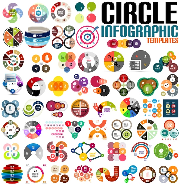 Huge modern circle infographic design template set