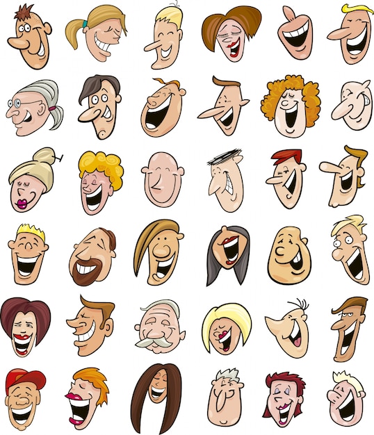 huge set of laughing people faces