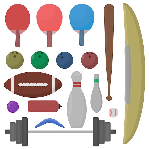 Huge set of sports equipment. Sports. Trainers. Vector illustration