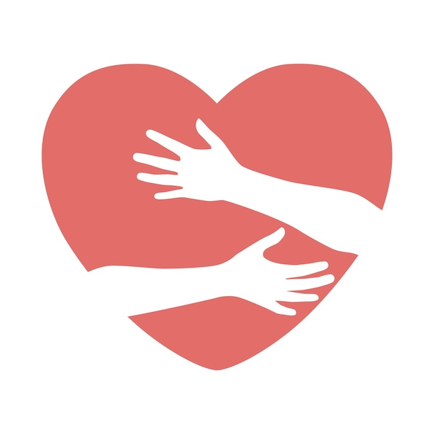 Hugging heart Hands holding heart Vector illustration in hand drawn flat style