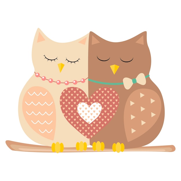 Vector hugging owls postcard vector illustration