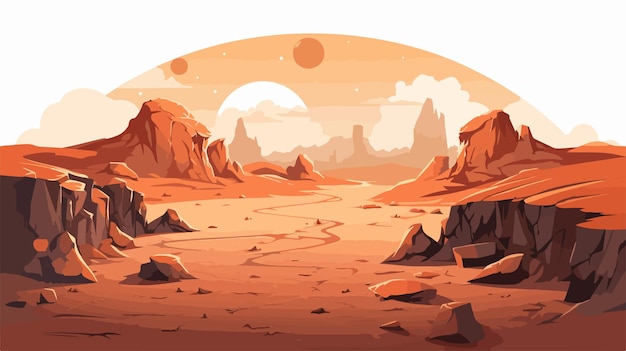 Vector human base on mars vector illustration in daytime