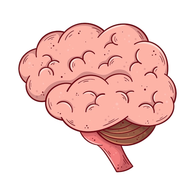 Human brain hand drawn cartoon simple vector illustration