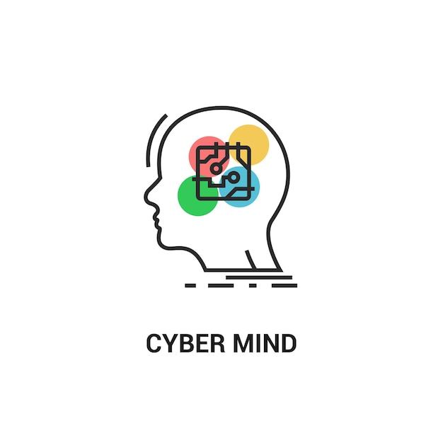 Human brain head digital logo technology People think tech cyber mind creative icon