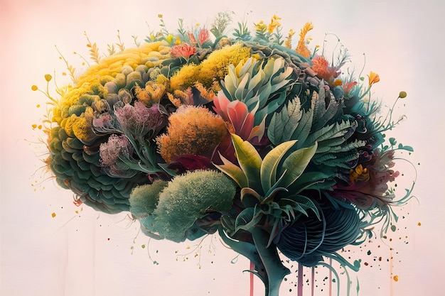 Human Brain with Flowers Mental Health Awareness