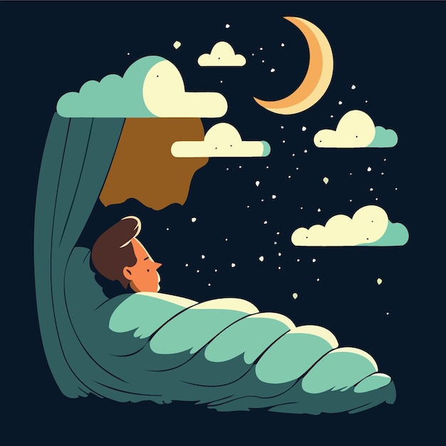 Vector human character sleeping at night