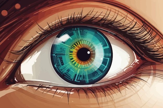 human eye watching entertainment using implanted chip illustration