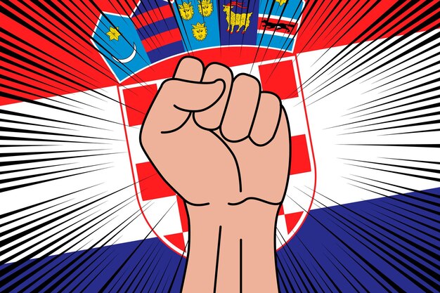 Human fist clenched symbol on flag of Croatia