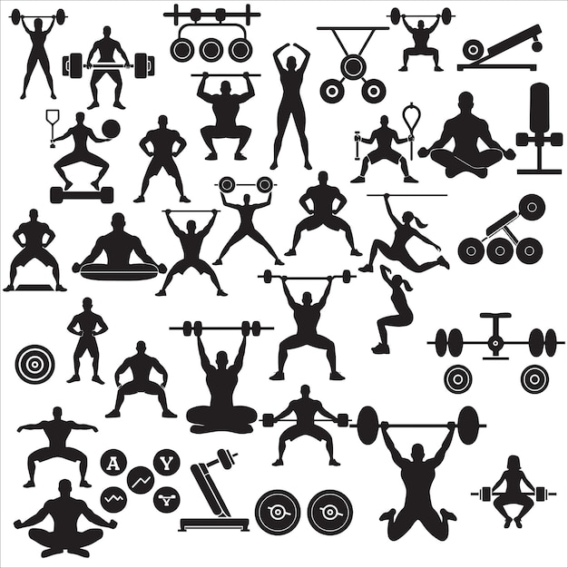 human fitness exercise Silhouette vector illustrations