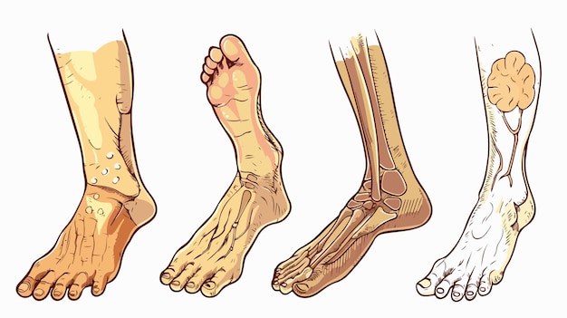 Human Foot Diseases Vector Illustration Handdrawn