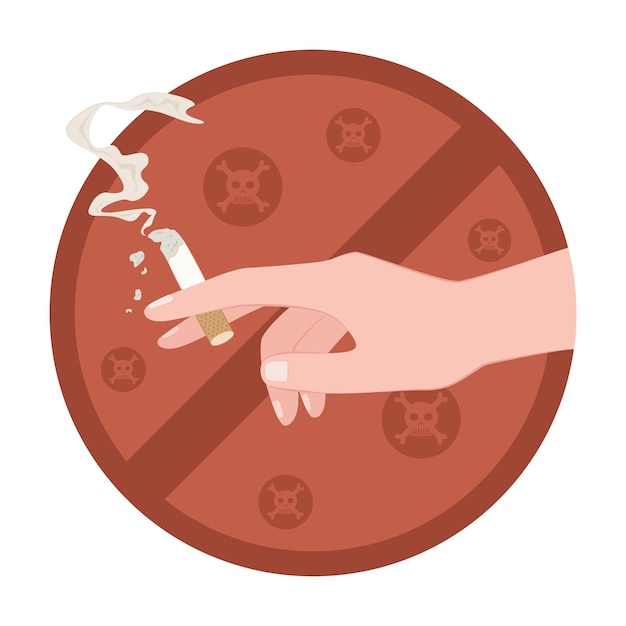 Vector human hand holding a cigarette for smoking prohibited concept illustration clip art