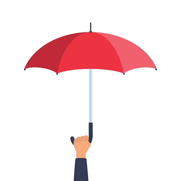 Human hand holding open red umbrella