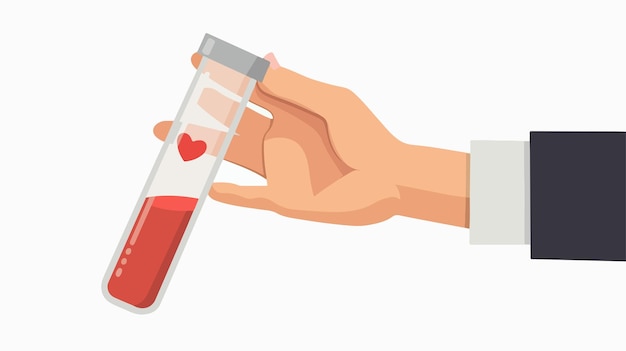 Vector human hand holding test tube with heart flat style vector illustration