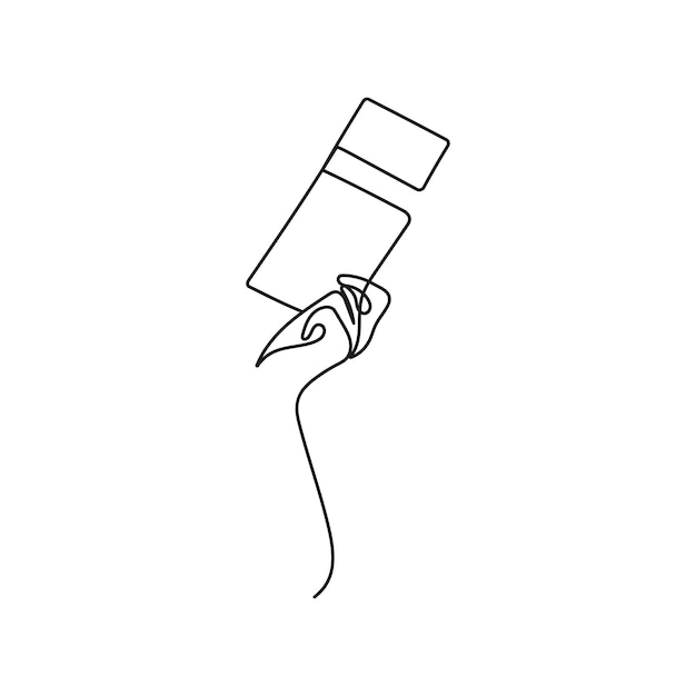 Human hand holding ticket. One line art. Hand drawn vector illustration.