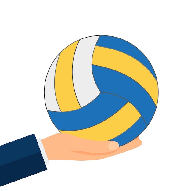 Human hand holding volleyball vector drawing isolated white background sport logo sign flat design concept something ball drawn object illustration cartoon sticker icon