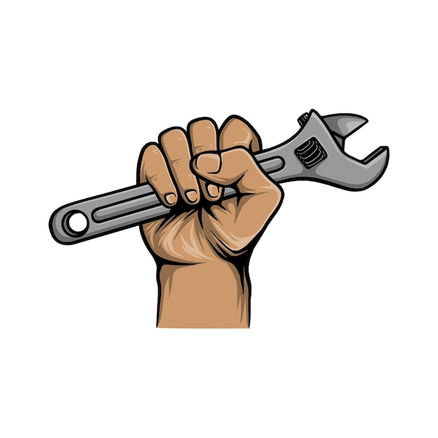 Human hand holding wrench vector illustration