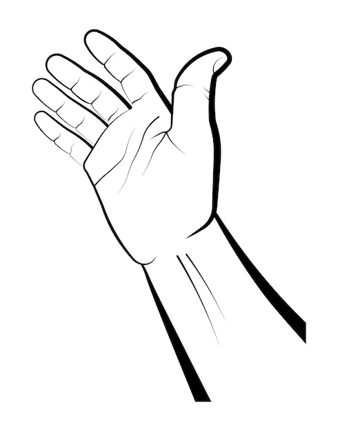 Human hand indicates the direction of movement Gesture of a request for help Gift presentation Isolated vector on white background