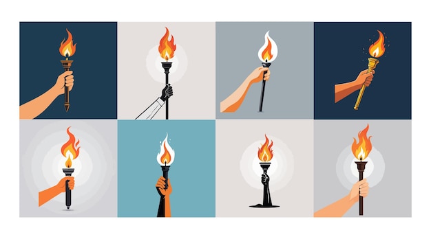 Vector human hand of leader holding torch stick with burning flame